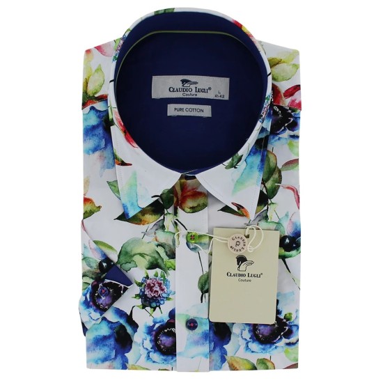 Claudio Lugli S/s Shirt- Water Flowers White
