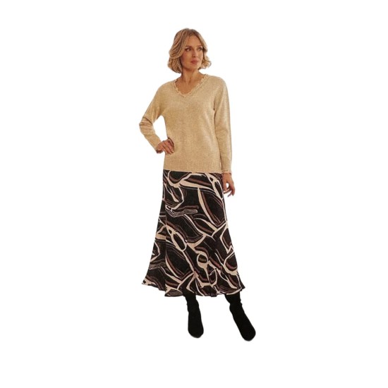 Contour Bias Skirt- Mink/Black