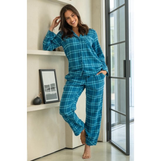 Cosy Check Brushed Cotton Pyjamas -Blue/Navy