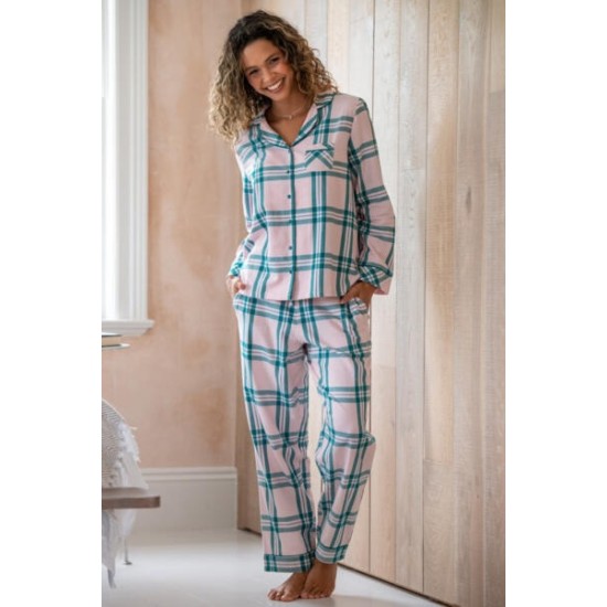 Cosy Check Brushed Cotton Pyjamas -Pink/Teal