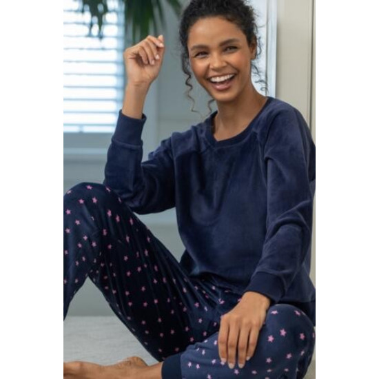 Cosy Fleece Star Sweatshirt/Jogger PJ- Navy/Pink