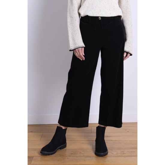 Cotton Chunky Cord Cropped Trouser- Black