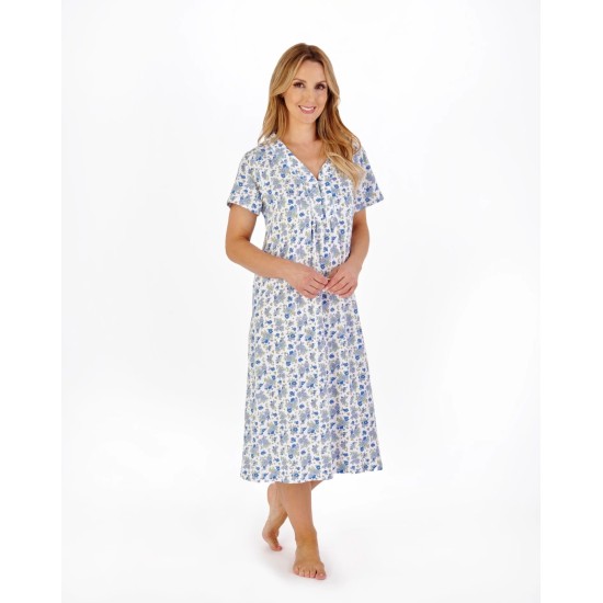 Cotton S/S Floral Nightdress- Blue