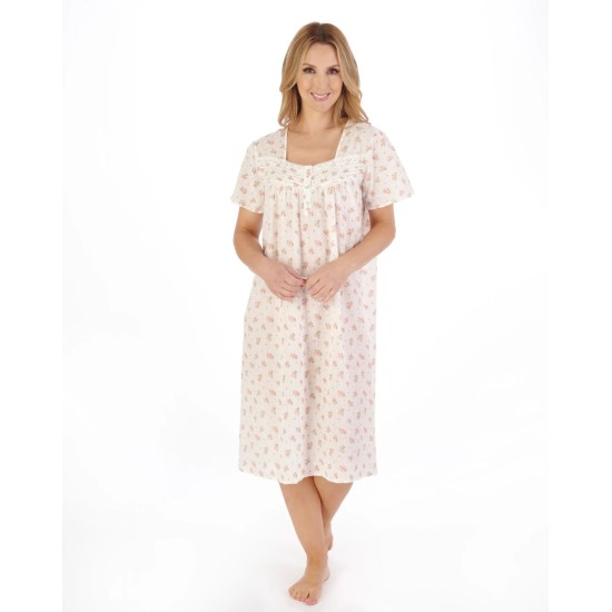 Cotton S/S Floral Nightdress- Ivory