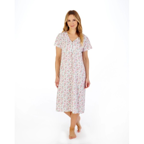 Cotton S/S Floral Nightdress- Pink