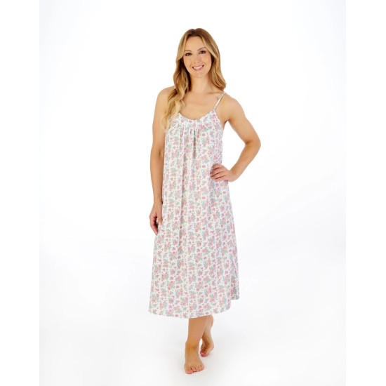 Cotton Strrap Floral Nightdress- Pink