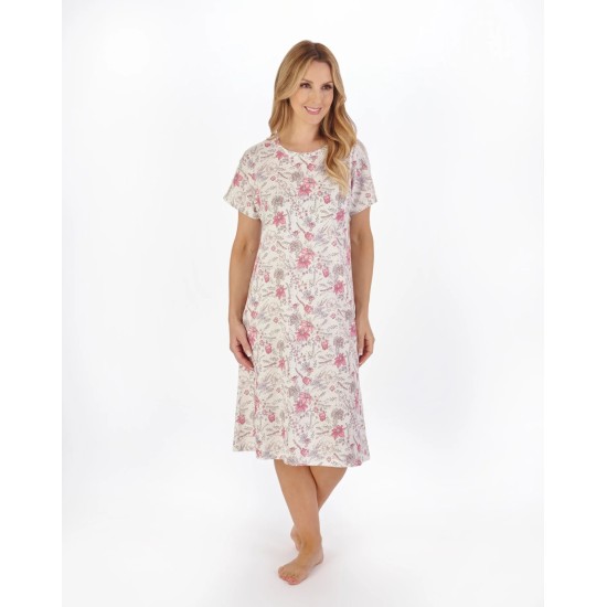 Cotton S/S Floral Nightdress- Pink