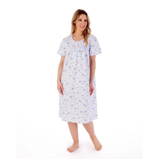 Cotton S/S Nightdress- Blue Floral