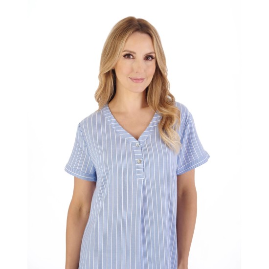 Cotton S/S Striped Nightdress  Blue