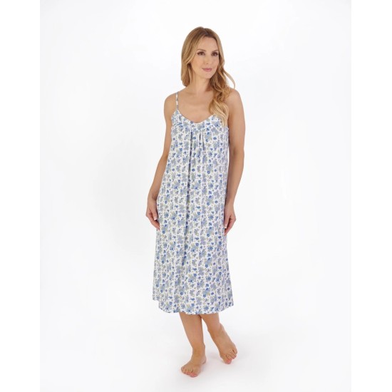 Cotton Strap Floral Nightdress- Blue