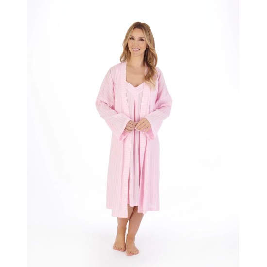 Cotton Stripe Dressing Gown -Pink