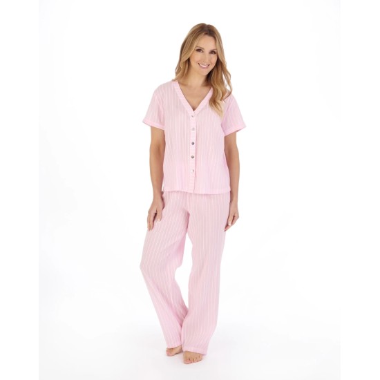 Cotton Striped S/S Pyjamas- Pink