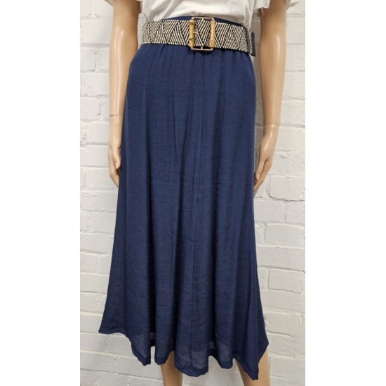 Crinkle Skirt (Lined w Belt)- Navy 