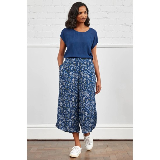 Cropped Wide Leg Trouser- Indigo
