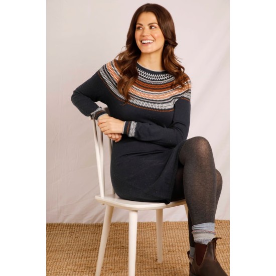 Daphne Patterned Knited Dress- Navy