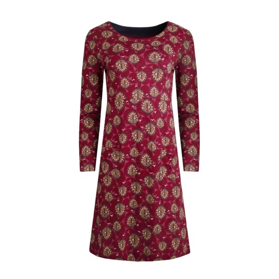 Delray- Organic Printed Dress- Mulled Wine