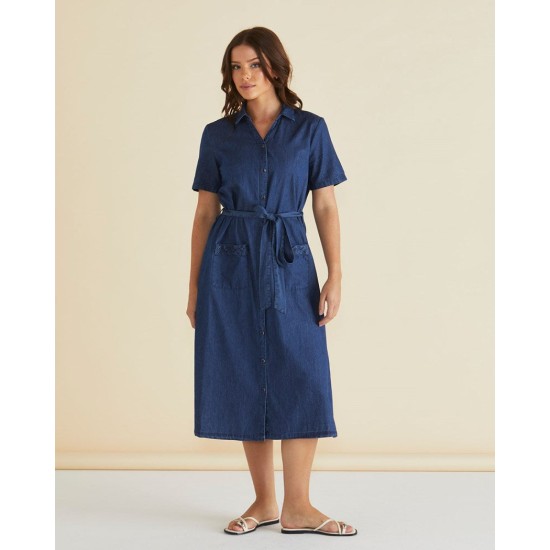 Denim Haze Shirt Dress- Denim