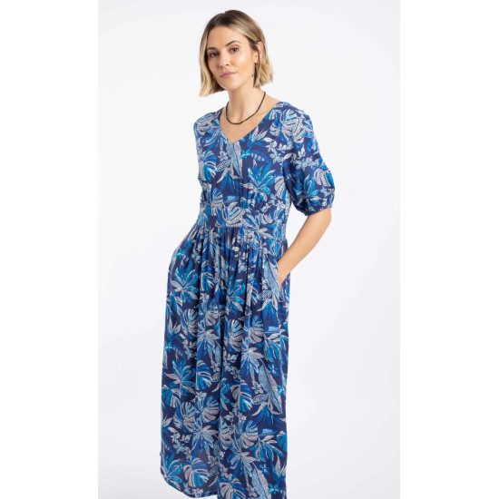 Dilsha Printed Midi Dress- Blue Indigo