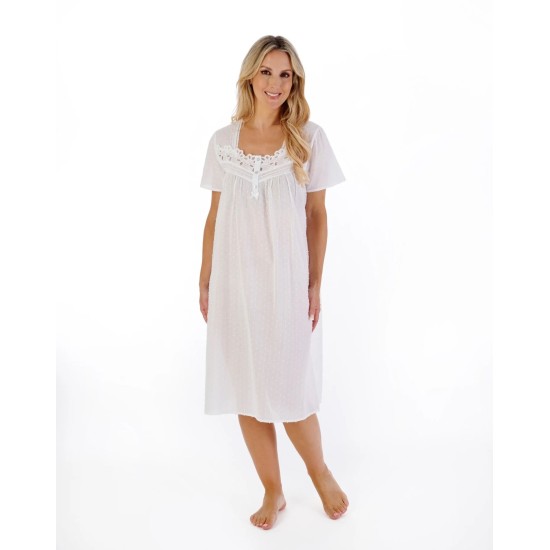Dobby Dot S/S Woven Nightie White