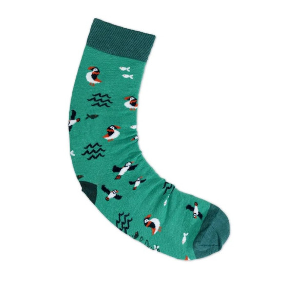 Doris & Dude Bamboo Socks - Green Puffins
