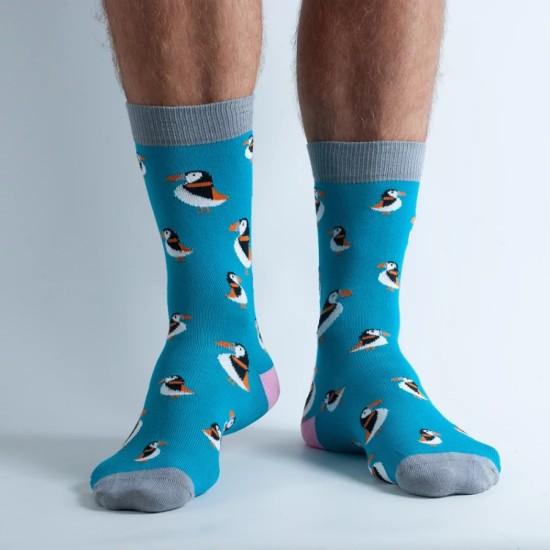  Doris & Dude Bamboo Socks Teal Puffins