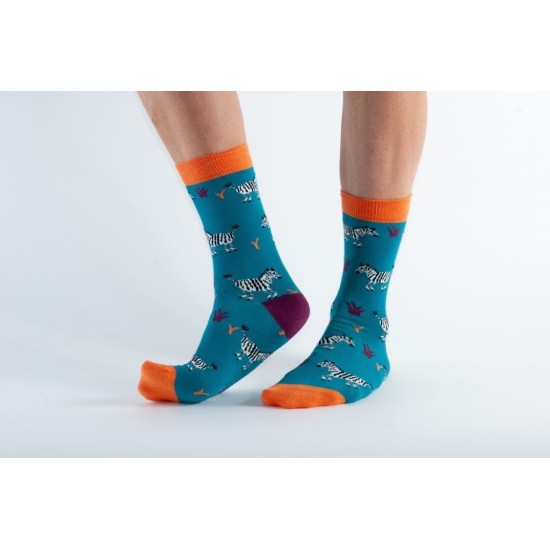  Doris & Dude Bamboo Socks Teal Zebra
