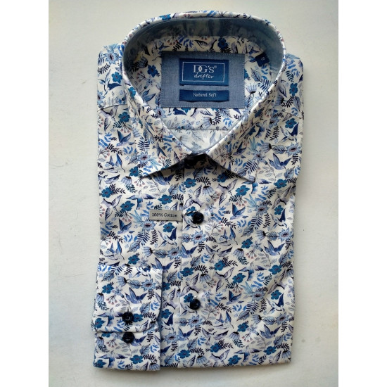 Douglas L/S Blue White Floral Shirt