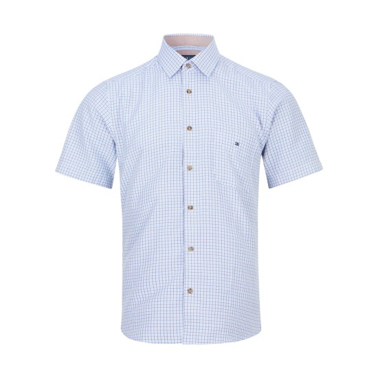 Douglas Short Sleeve Shirt Beige Blue Check