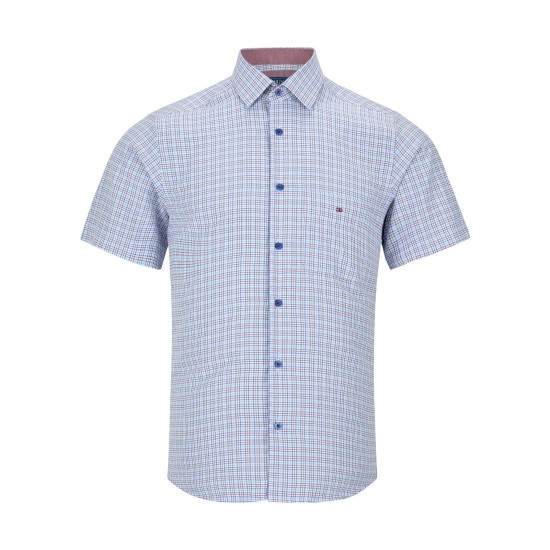 Douglas Short Sleeve Shirt Red Blue Check