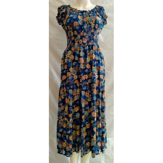 Ruched Waist Dress  - Denim/Peach