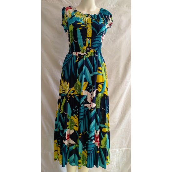 Ruched Waist Dress  - Navy/Green