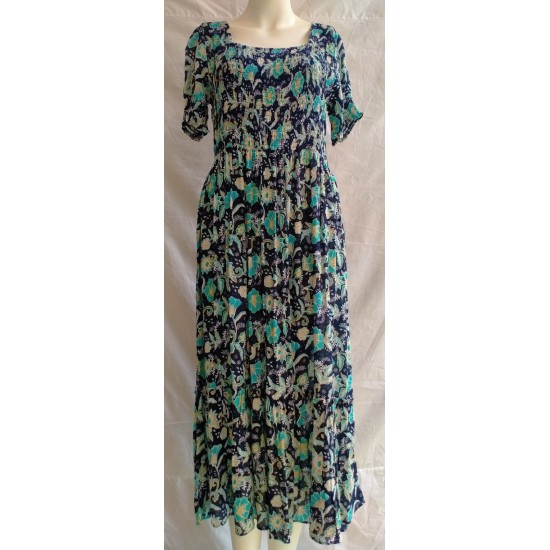 Floral Sq/N Crinkle Dress- Navy/Turquoise