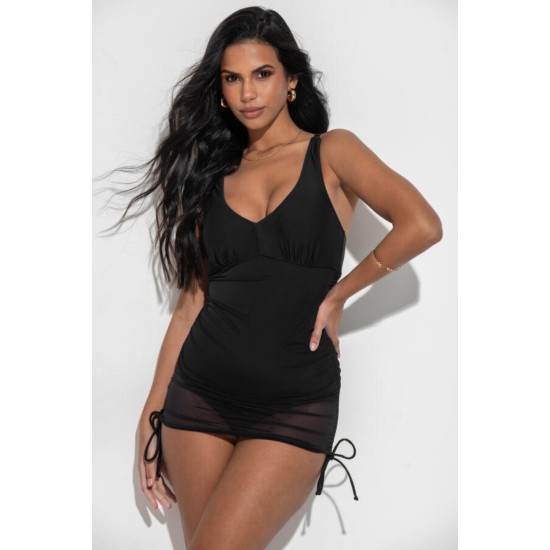 Dubai Adjustable Skirted Control Swimsuit- Black