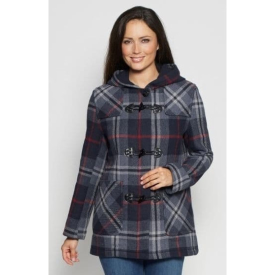 Duffel Coat Wool Mix - Navy Check
