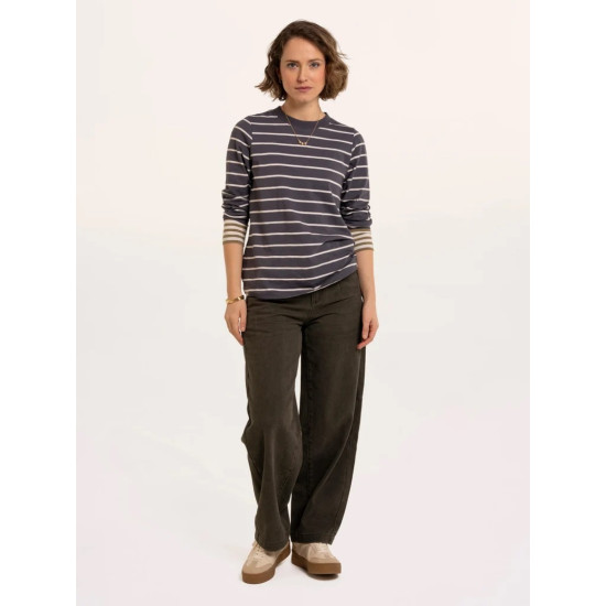 Exbury Cuff Detail Stripe L/S Top- Navy