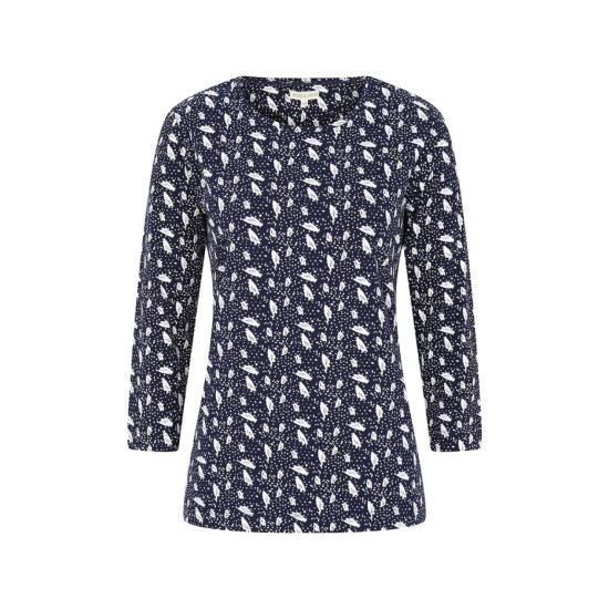 Fern Polka Leaf Top- Navy