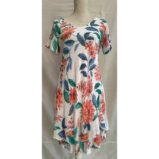 First Ave Capsleeve Cheesecloth Dress- Orange Floral Print