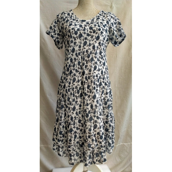 First Ave Capsleeve Cheesecloth Dress- Peacoat Floral Print