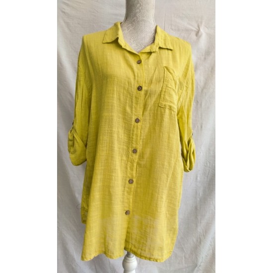 First Ave Cheesecloth Shirt- Bright Chartreuse