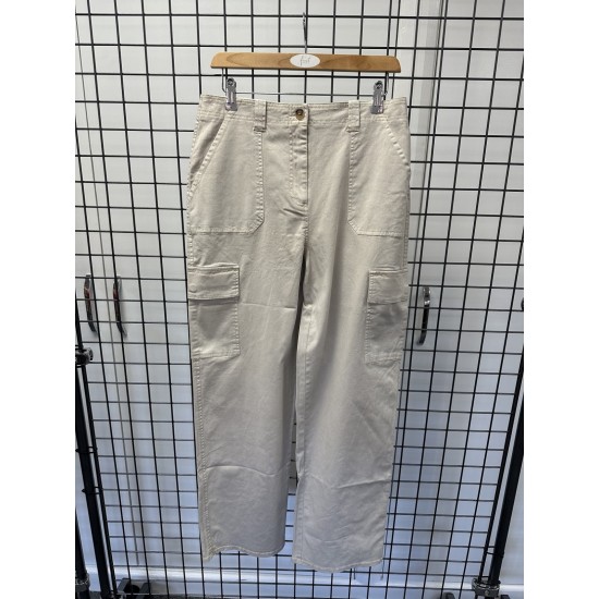 First Ave Chino Wide Leg Cargo Trousers - Stone