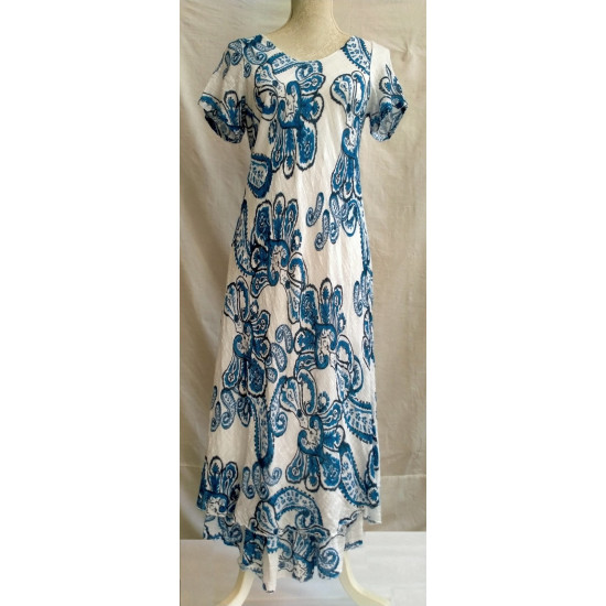 First Ave Cap/Sl Cheesecloth Dress- Orient Blue Paisley