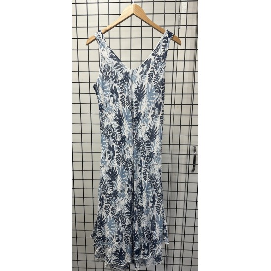 First Ave Sleeveless Cheesecloth Dress- Alaskan Blue Palm
