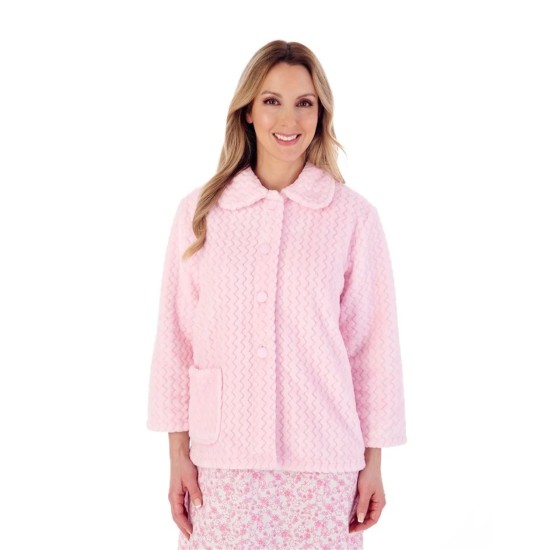  Fleece Button Bedjacket- Pink