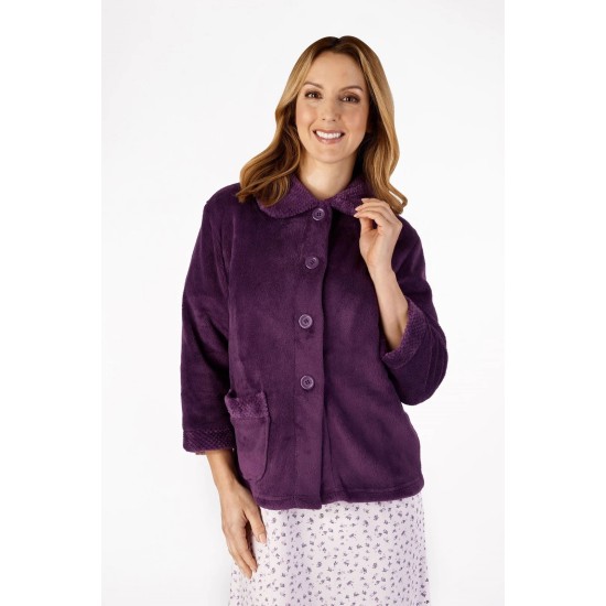  Fleece Button Bedjacket- Plum