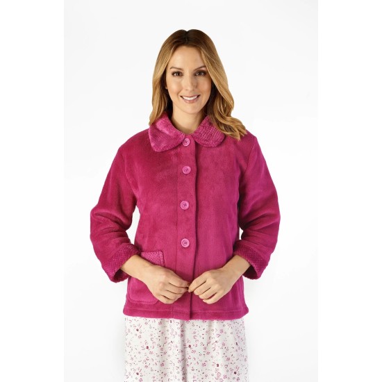  Fleece Button Bedjacket- Rasberry