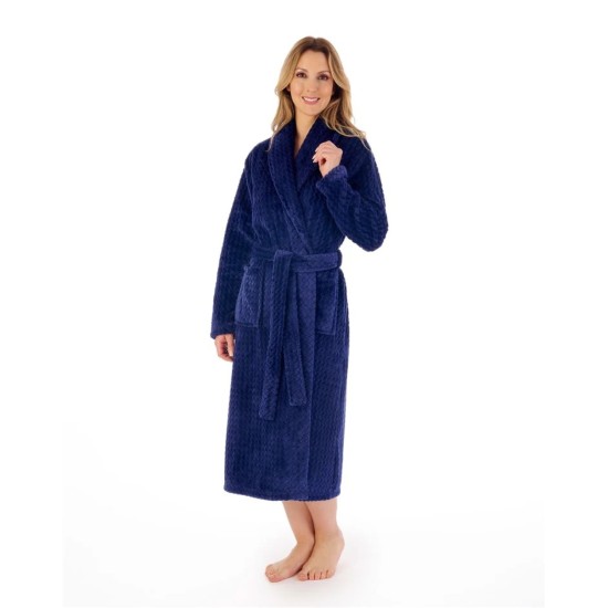  Fleece Wrap Dressing Gown- Navy