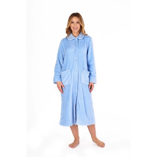 Fleece Button Dressing Gown -Blue