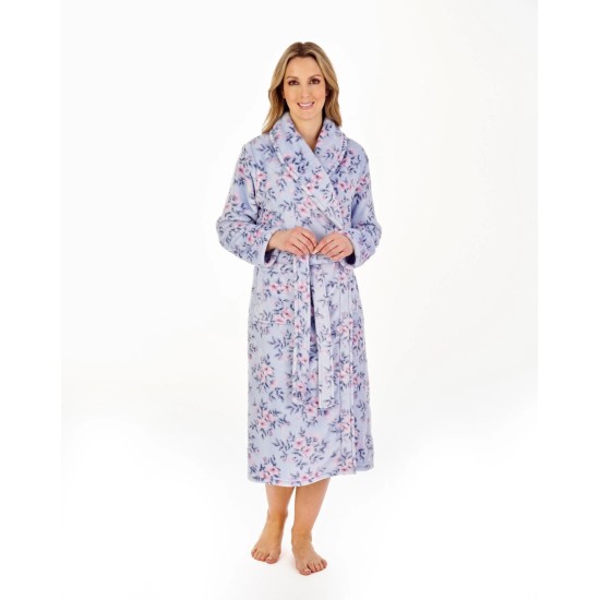 Floral Wrap Fleece Dressing Gown -Blue