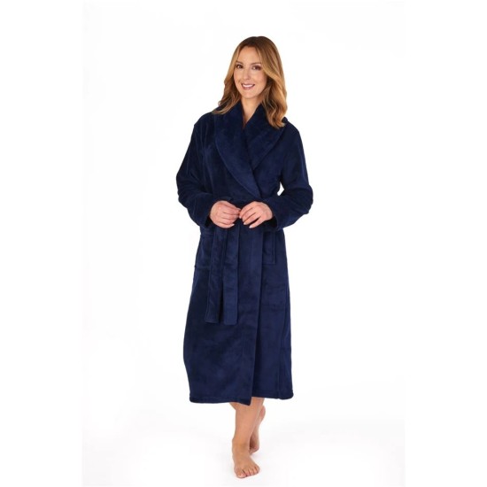 Fleece Wrap Dressing Gown -Navy