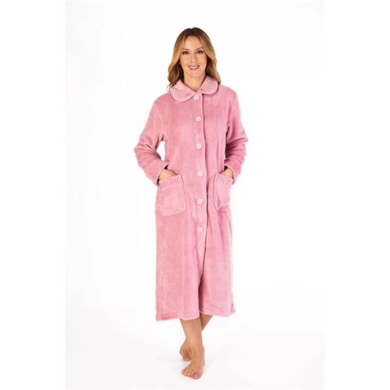 Fleece Button Dressing Gown -Pink